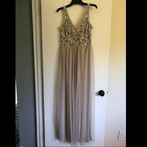 Adrianna Papell long beaded nude/biscotti dress
